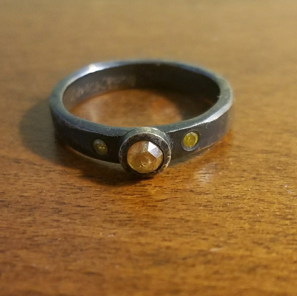 Oxidized Sterling and Yellow Diamond Band Ring